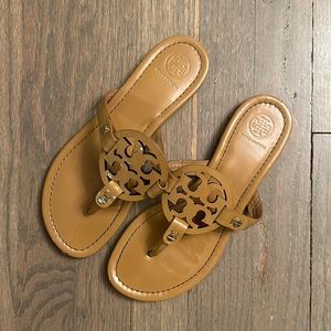 Tory Burch Miller Sandals - tan patent leather